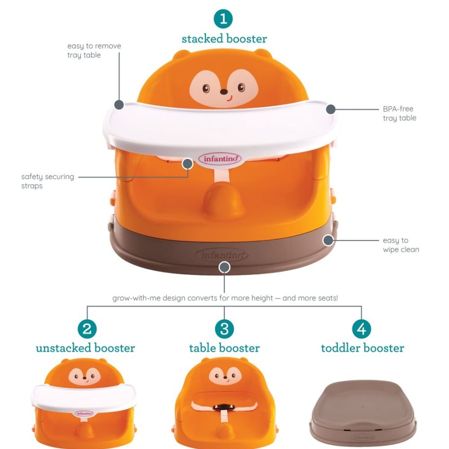 Gear Infantino | Grow-With-Me 4-In-1 Two-Can-Dine Feeding Booster Seat, Fox